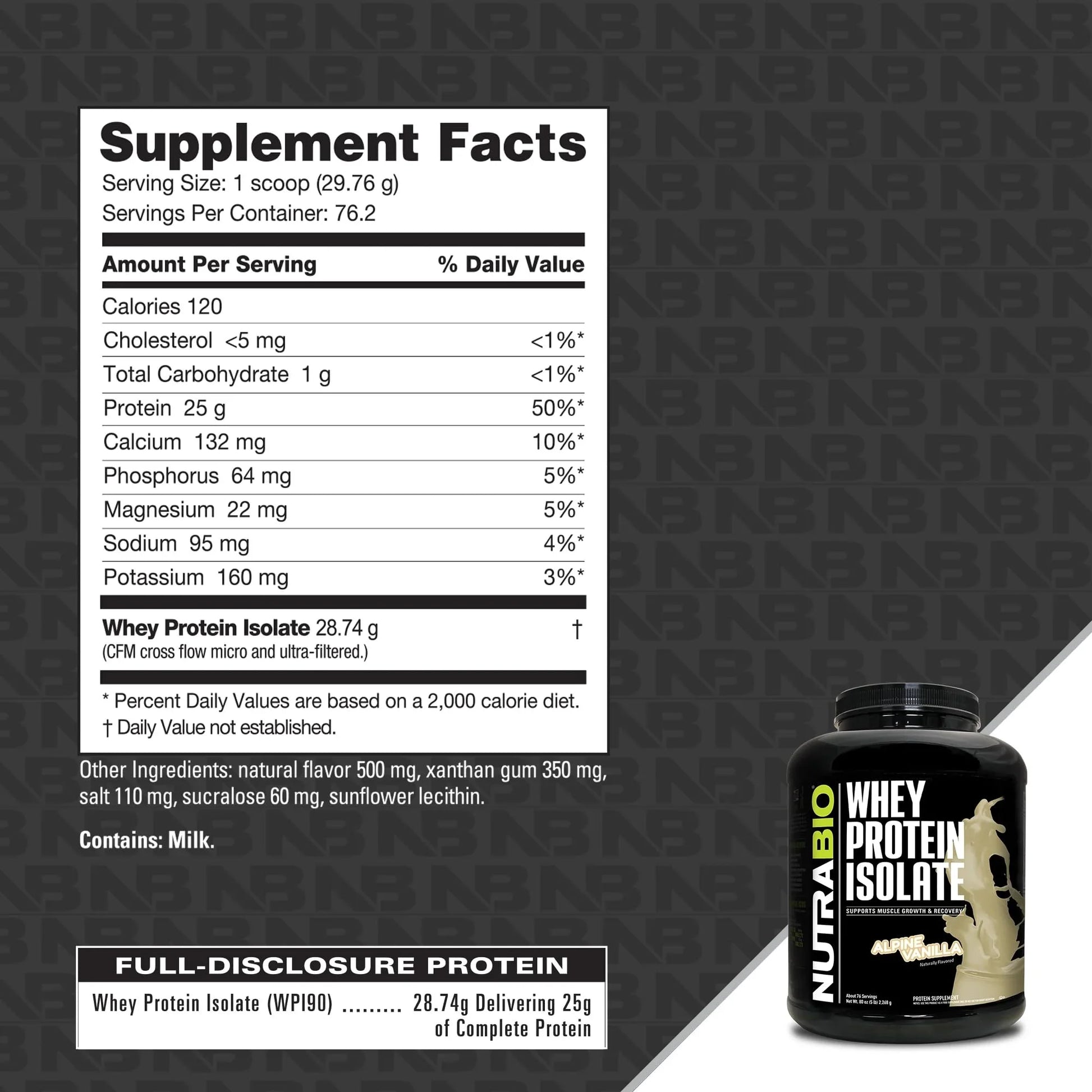 Whey Protein Powder Isolate Supplement – 25G of Protein per Scoop with Complete Amino Acid Profile - Soy and Gluten Free Protein Powder - Zero Fillers and Non-Gmo - Alpine Vanilla - 5 Lbs.