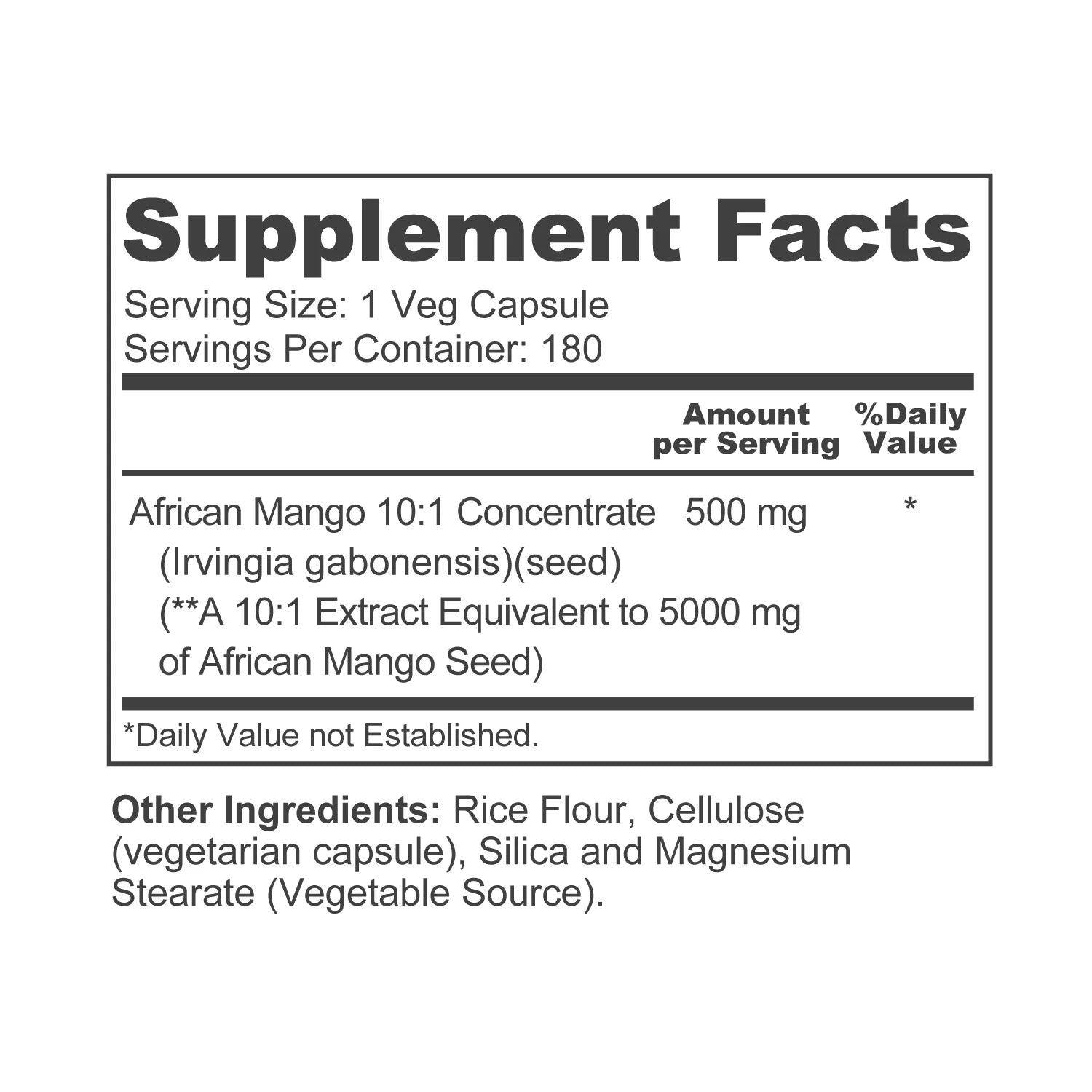 African Mango Extract: 5,000 Mg Veggie Caps, 180 Capsules, Non-Gmo & Gluten-Free, Dietary Supplement for Unisex Adult Health & Wellness