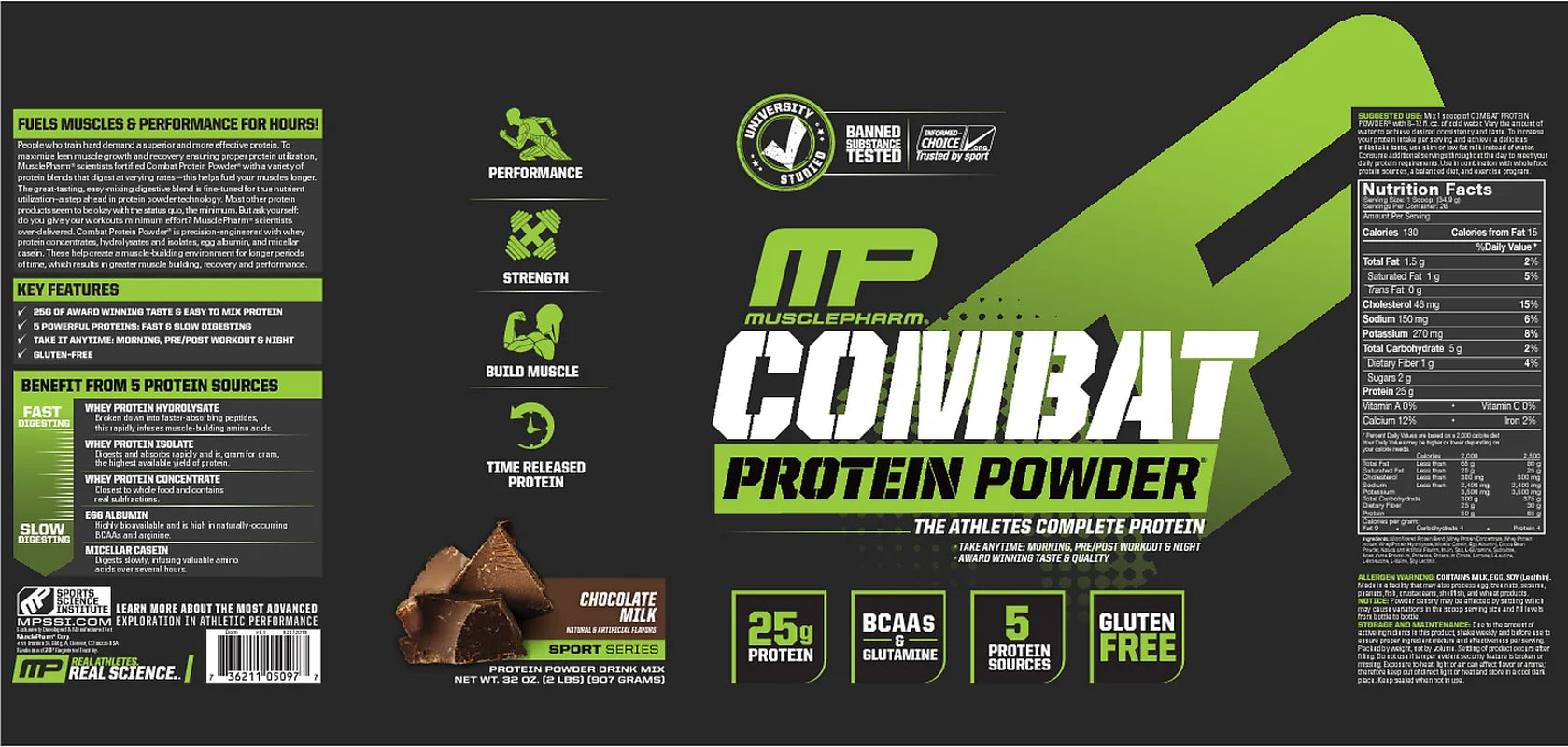 Combat Protein Powder, Chocolate Milk, 25G Protein, 2 Lb