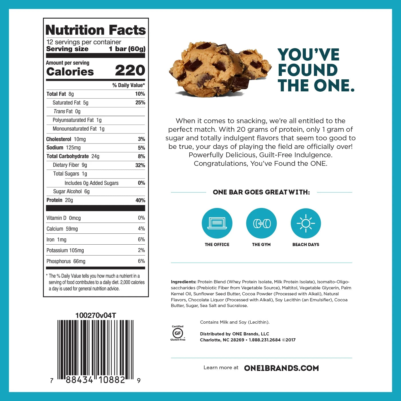 Protein Bar, Chocolate Chip Cookie Dough, 20G Protein, 12 Count