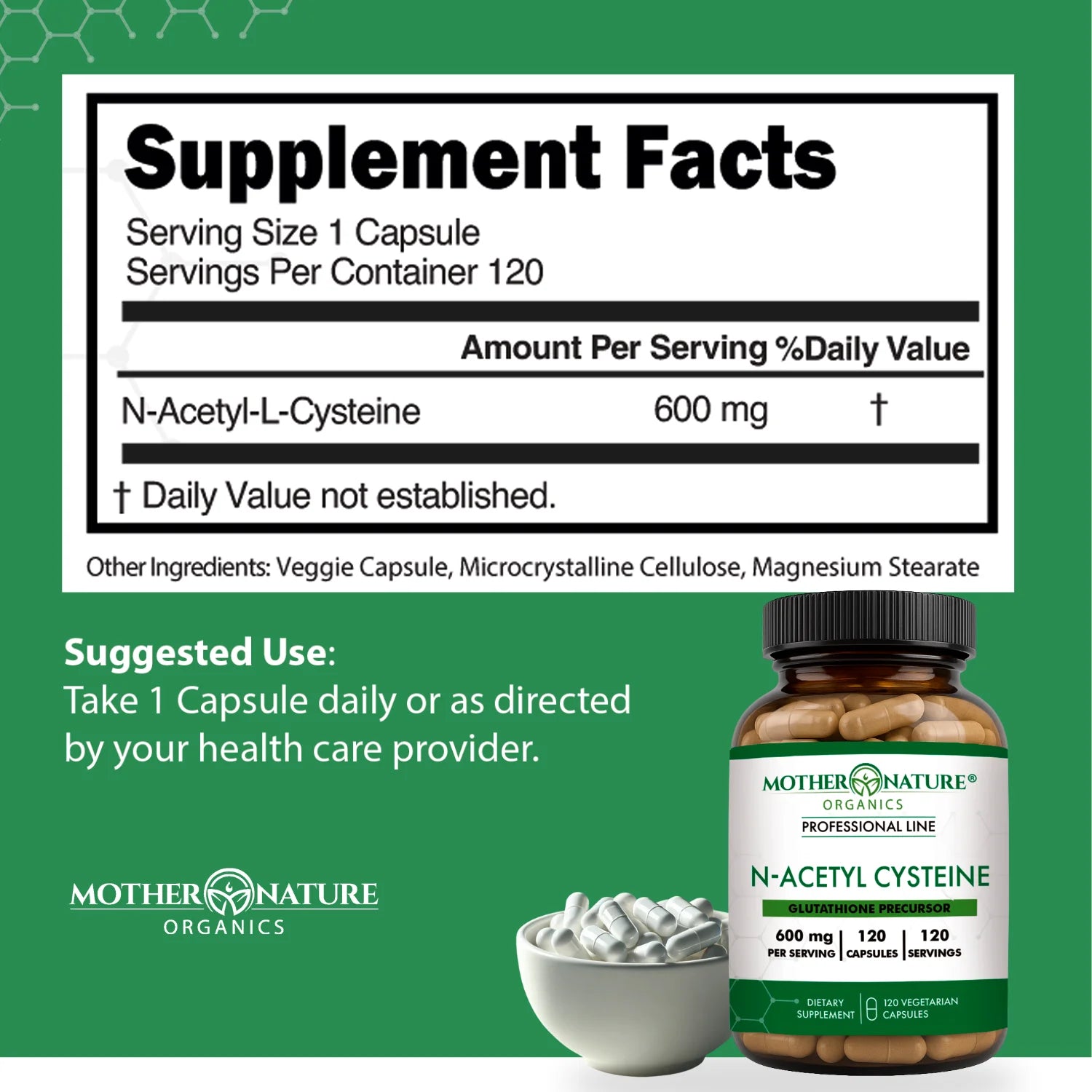 Essential High-Potency Vegan N-Acetyl-L-Cysteine (NAC) Supplement, 600Mg, 120 Count