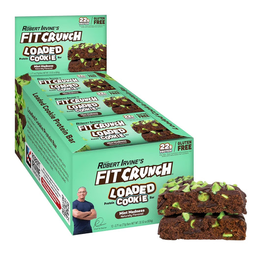 Fit Crunch Loaded Cookie Protein Bar, High Protein, Gluten Free, Protein Snack (12 Cookie Bars, Mint Madness)