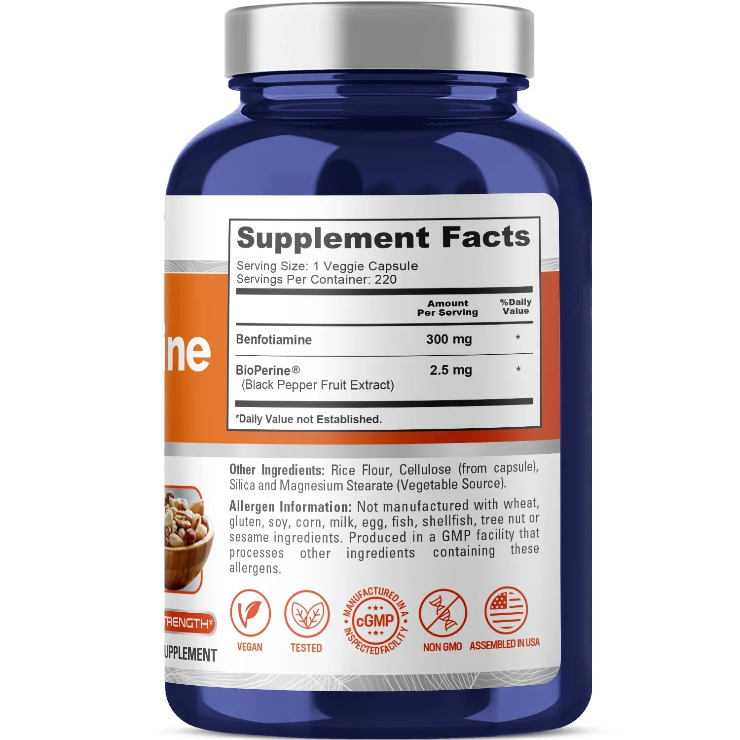 Benfotiamine 300Mg Capsules - 220 Veggie Caps, Non-Gmo, Vegan, Dietary Supplement for Adult Health & Wellness