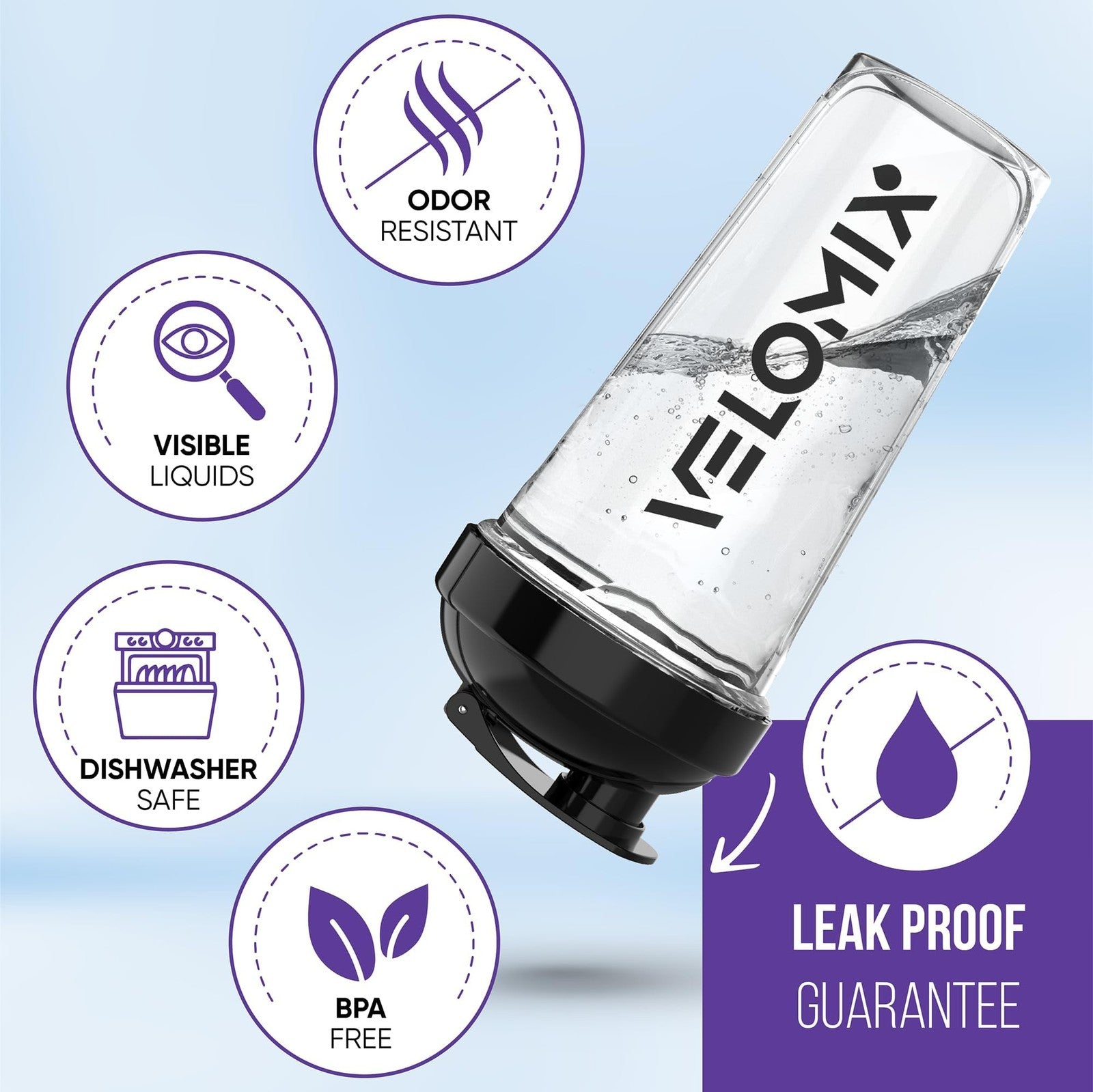 VELOMIX 2-Pack 28Oz Leak-Proof Protein Shaker Bottles W/ Wire Whisks