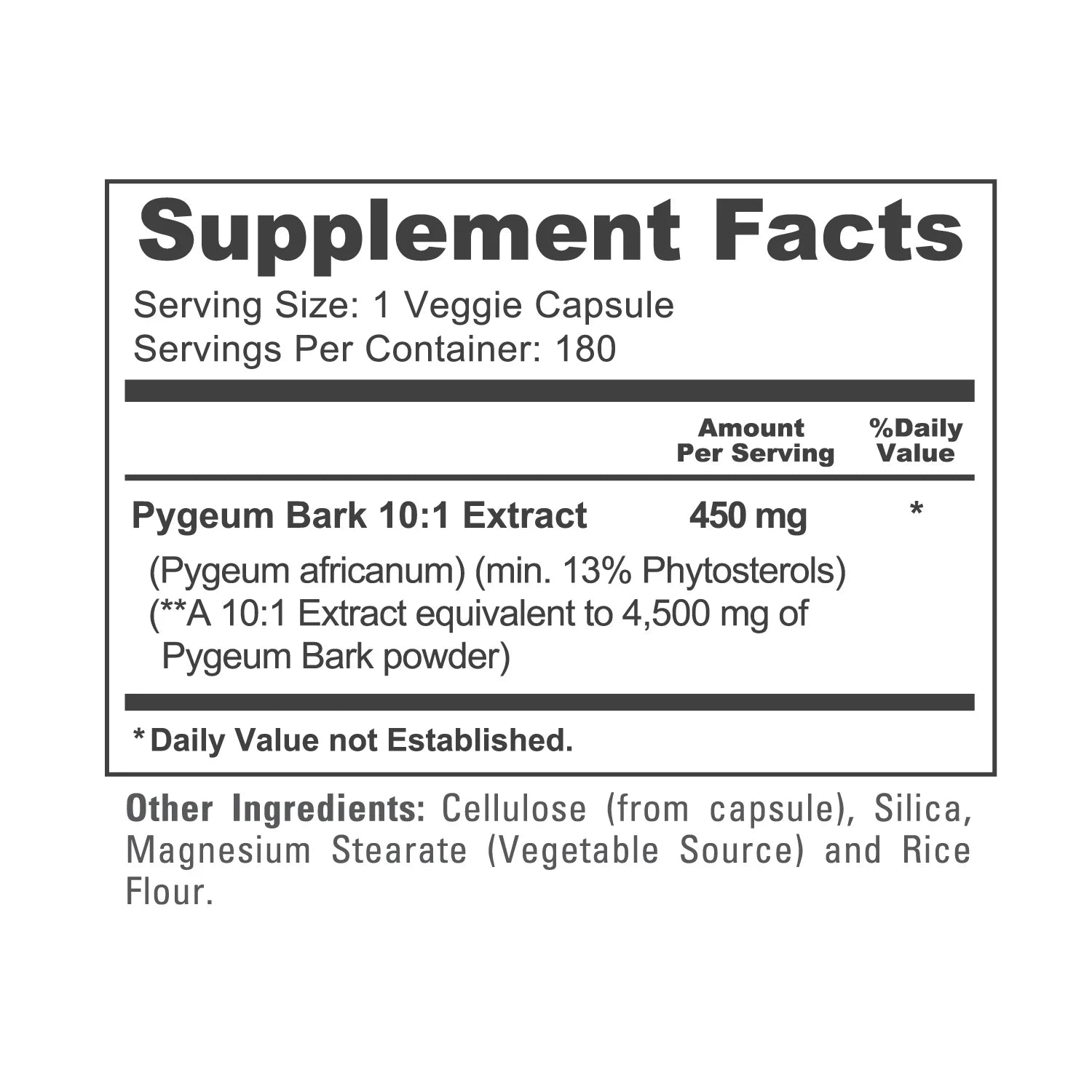 Pygeum Bark 4500Mg 180 Veggie Capsules, Non-Gmo and Gluten-Free, Dietary Supplement for Unisex Adult Health & Wellness