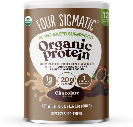 Organic Plant-Based Protein Powder Creamy Cacao Protein with Lion’S Mane, Chaga, Cordyceps and More | Clean Vegan Protein Elevated for Brain Function and Immune Support | 21.16 Oz