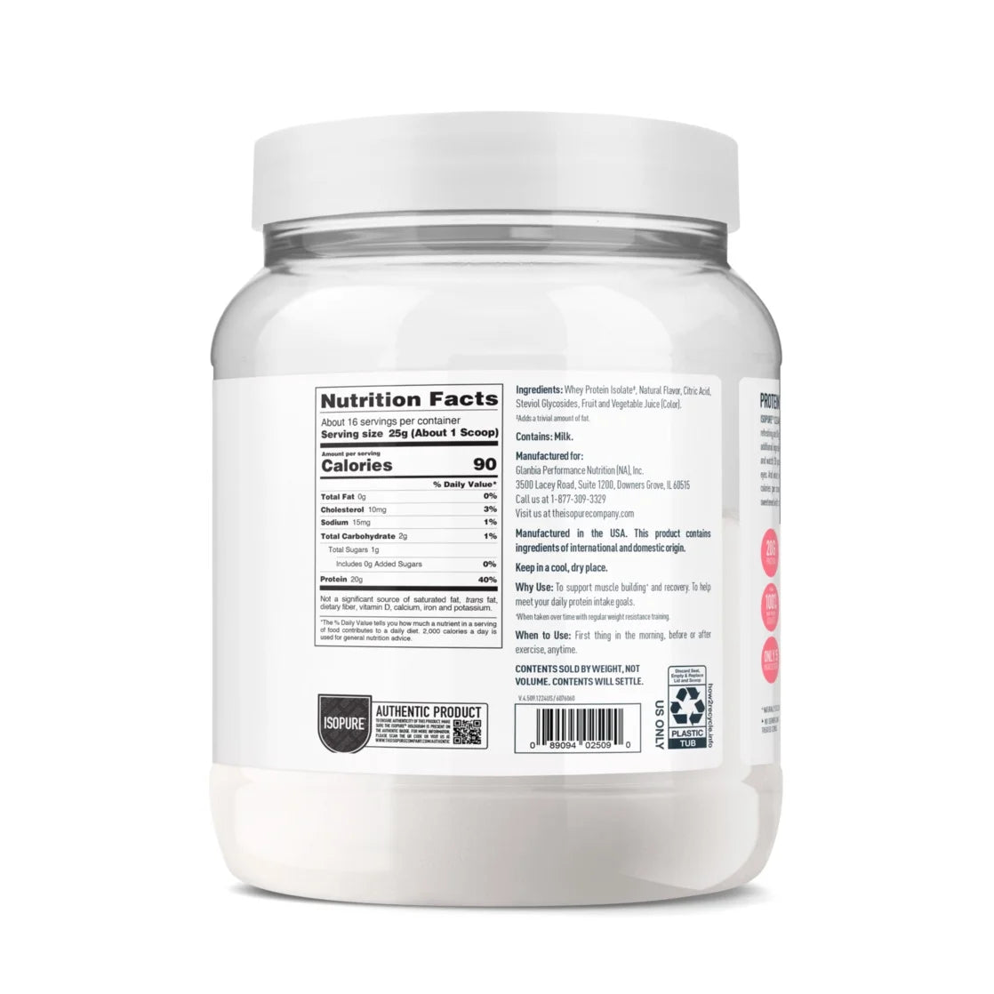 Clear Low Carb 100% Whey Protein Isolate Powder, Tropical Punch, 20G Protein, about 16 Servings