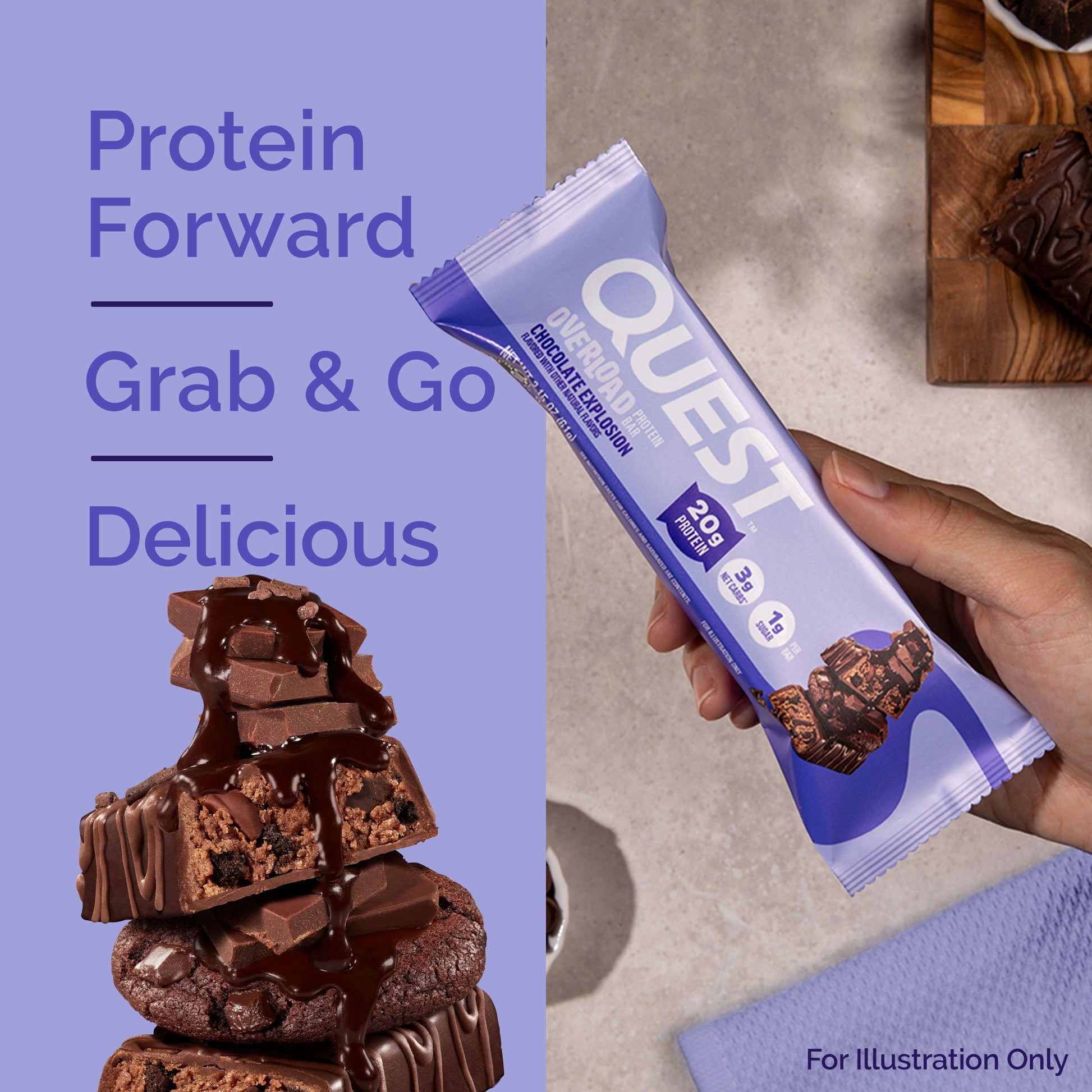 Quest Overload 20G Protein Bar, Chocolate Explosion Flavor, High Protein, Low Sugar, 4 Count