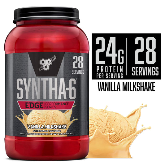 SYNTHA-6 Edge Protein Powder, Vanilla Protein Powder with Hydrolyzed Whey, Micellar Casein, Milk Protein Isolate, Low Sugar, 24G Protein, Vanilla Milkshake, 28 Servings