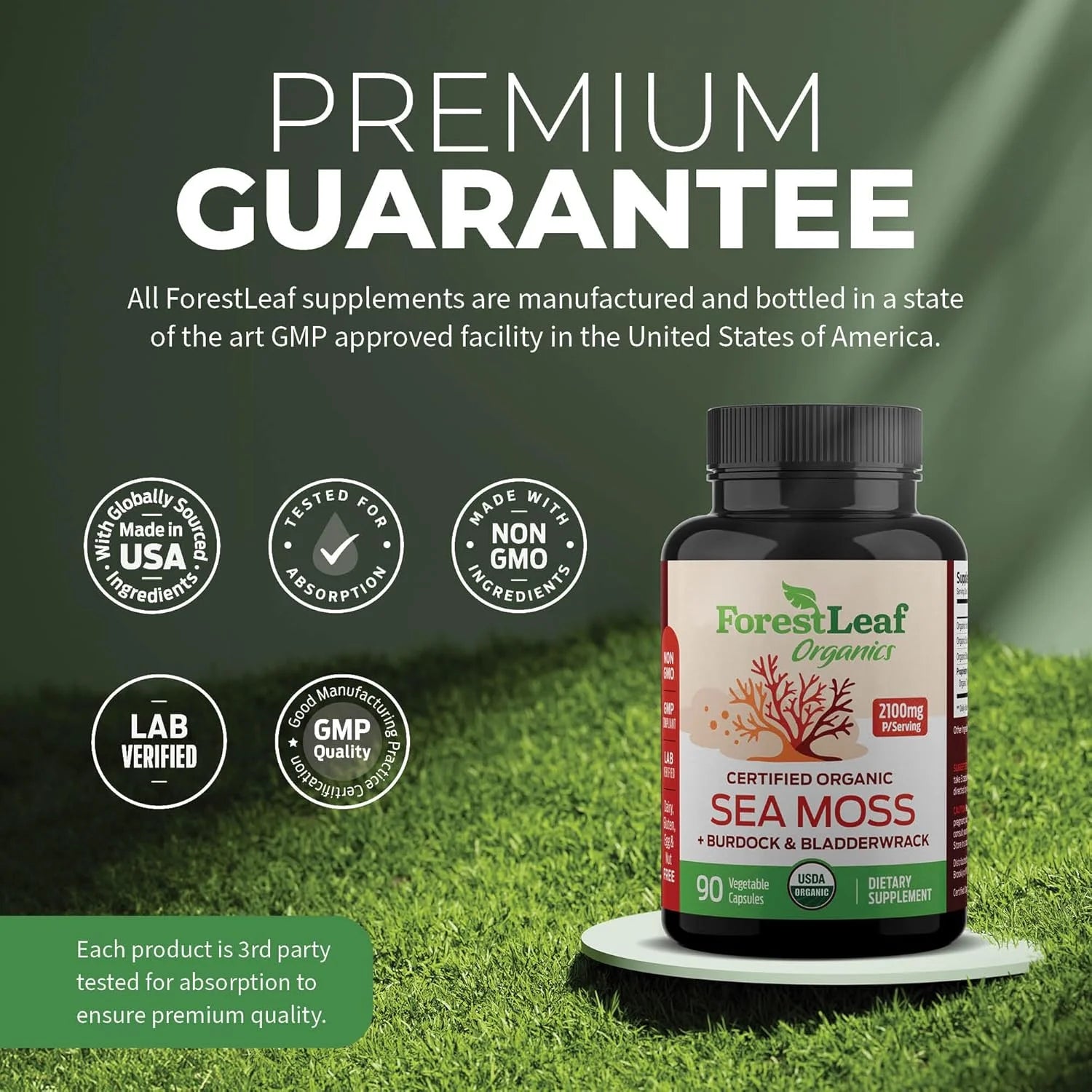 Organic Irish Sea Moss Supplement with Bladderwrack and Burdock Root for Digestive Health, 90 Vegetable Capsules