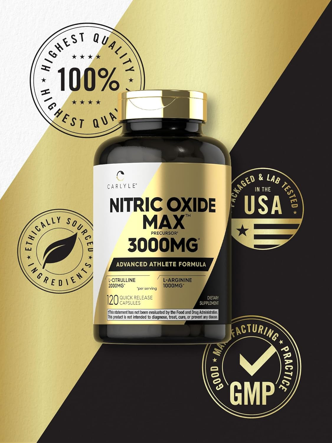 Nitric Oxide Supplement 3000Mg | 120 Capsules | Pre Workout with L-Arginine & L-