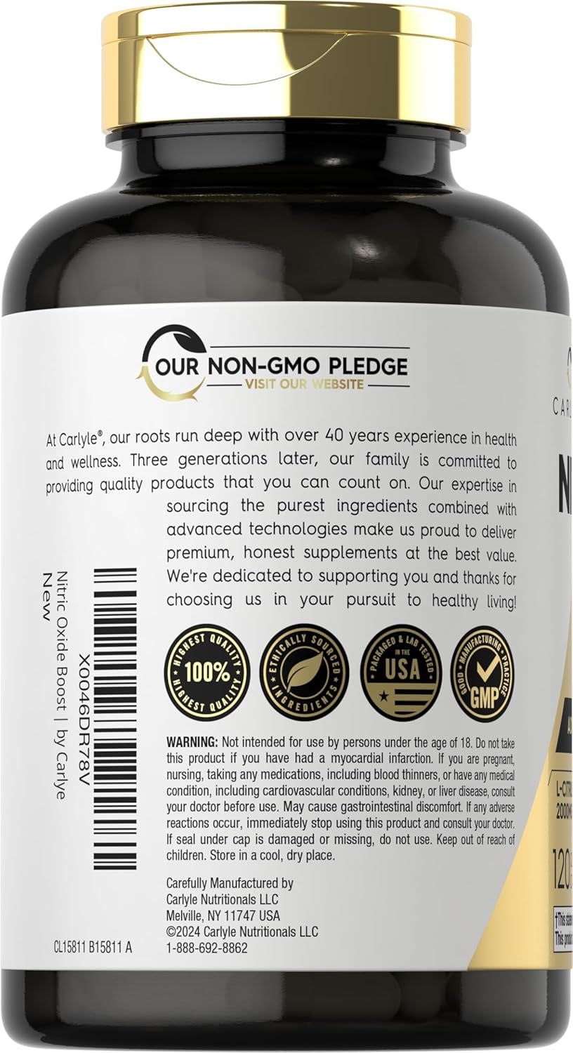 Nitric Oxide Supplement 3000Mg | 120 Capsules | Pre Workout with L-Arginine & L-