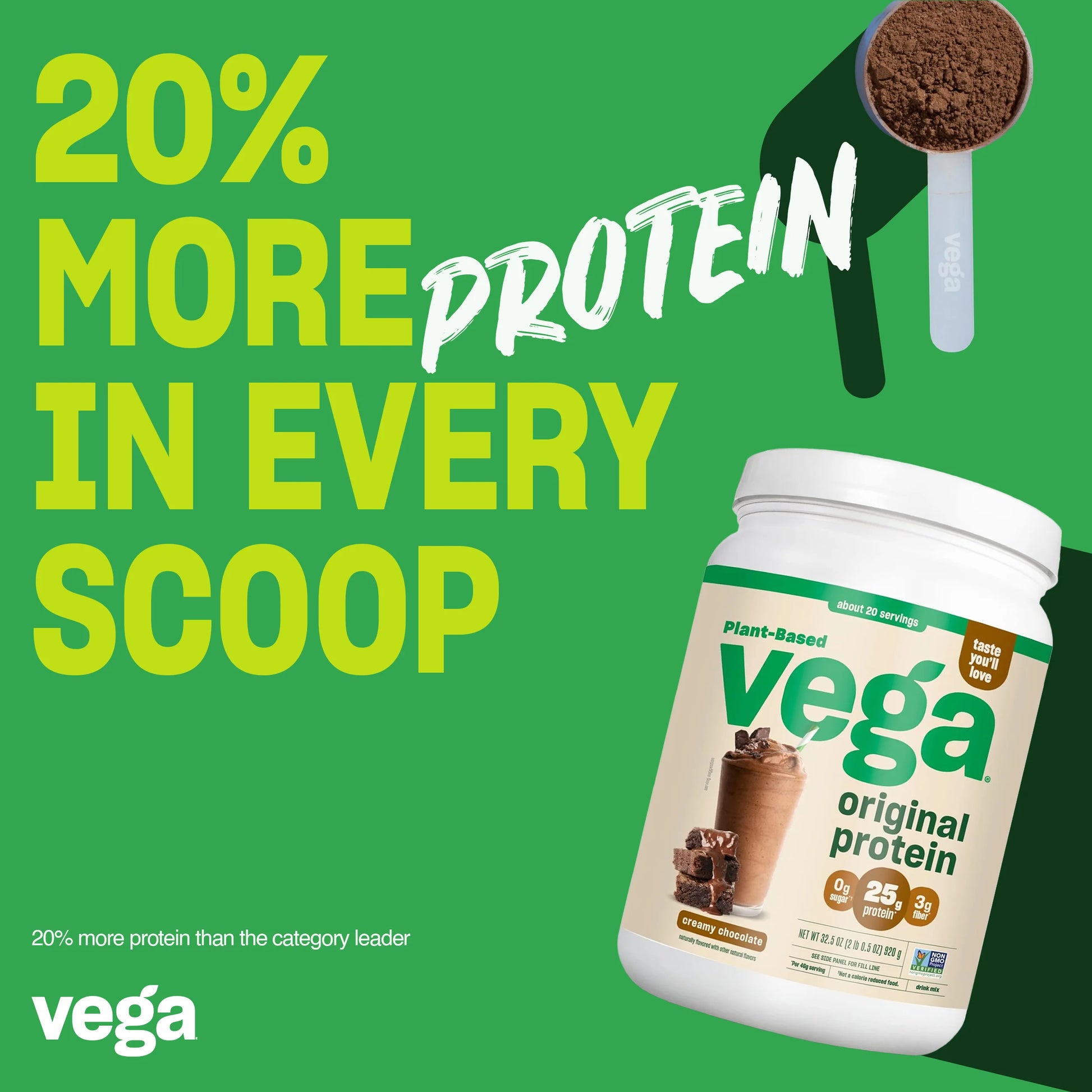 Original Protein Plant-Based Protein Powder, Chocolate, 20 Servings (32.5Oz)