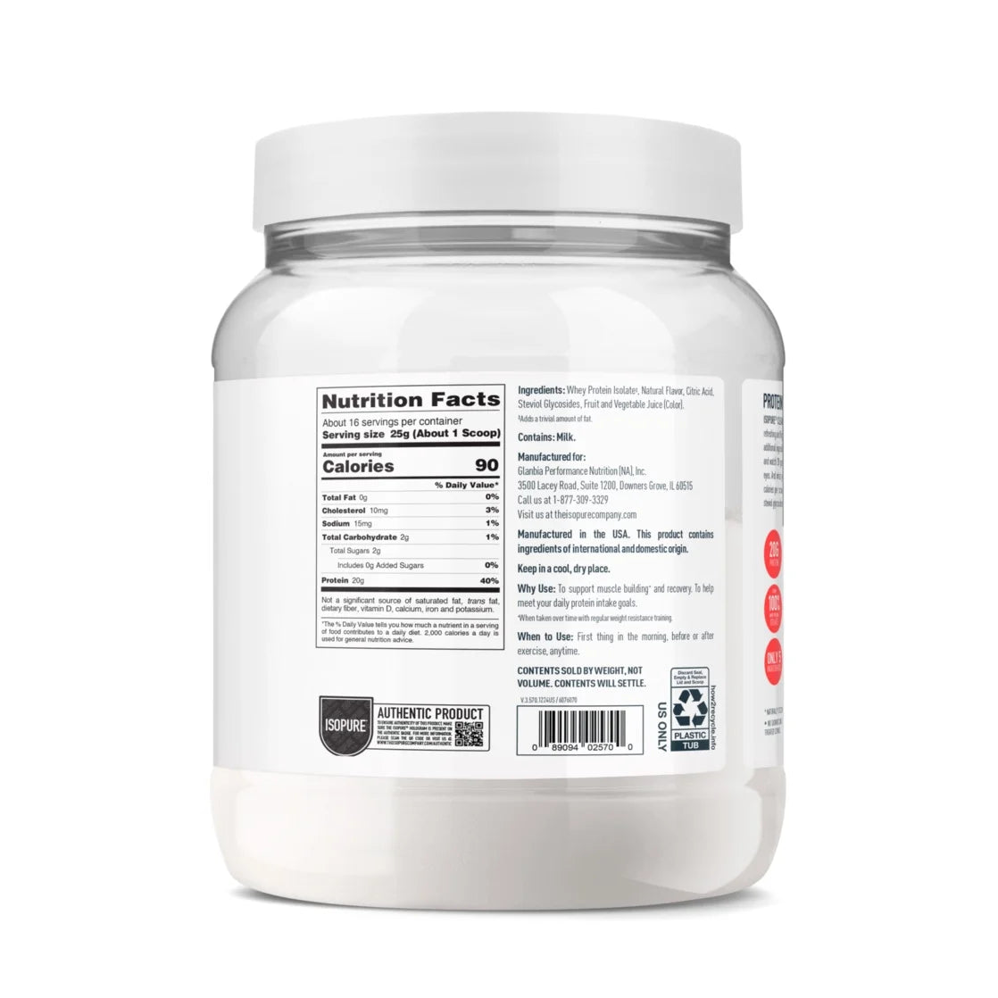 Clear Low Carb 100% Whey Protein Isolate Powder, Watermelon Lime, 20G Protein, about 16 Servings